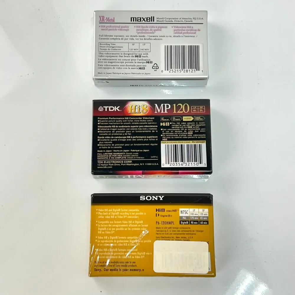 Lot of 3 Hi8 Digital8 Cassette Tapes Blank Video Cassette Sony/TDK/Maxell NEW